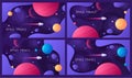Set of vector illustration on the topic of outer space, interstellar travels, universe and distant galaxies