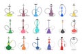 Set of vector illustration of various hookah. Collection of colorfull hookahs