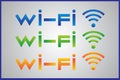 Set of vector illustration of wi-fi sign. Three different colors
