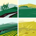 Set of vector illustrations of agricultural fields