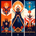 A set of vector illustrations of ancient Greek gods and goddesses. AI Generated