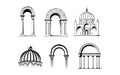 Set of vector illustrations of antique arches.Basic elements of Greek architecture.