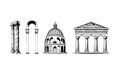 Set of vector illustrations of antique arches.Basic elements of Greek architecture.