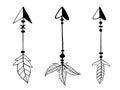 Set of vector illustrations of arrows. Isolated objects on a white background. Boho style bow arrows with feathers. Doodle Royalty Free Stock Photo
