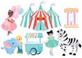 Set of vector illustrations of carnival circus