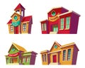 Set of vector illustrations cartoon of various color educational institutions, schools. Royalty Free Stock Photo