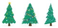 Set of vector illustrations of Christmas trees. Three images of fir trees in different styles Royalty Free Stock Photo