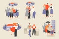 Set of vector illustrations of a couple buying a new home