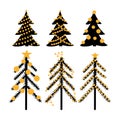 Set of vector illustrations of festive decorated Christmas trees. Elements for decoration collection. Royalty Free Stock Photo