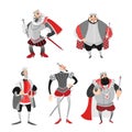 Set of vector illustrations of funny cartoon kings in historical costumes. Fairy tale characters