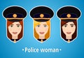 Set of vector illustrations of a girl police. Woman police. The girl's face. Icon. Flat icon. Minimalism. The stylized girl.
