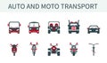 A set of vector illustrations, icons and logos of cars, trucks and buses, motorcycles, bicycles and ATVs. Royalty Free Stock Photo