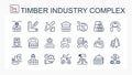 A set of vector illustrations, icons with a fine line of the forest industry. Logger. Timber industry equipment. Royalty Free Stock Photo