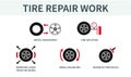 A set of vector illustrations, icons of tire work. Royalty Free Stock Photo