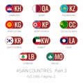 Set of vector illustrations of ISO 3166 1 alpha 2 and flags of Asian countries. Part 3 Royalty Free Stock Photo