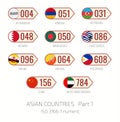 Set of vector illustrations of ISO 3166 1 numeric and flags of Asian countries. Part 1 Royalty Free Stock Photo