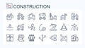 A set of vector illustrations, linear icons of construction vehicles and tools. Royalty Free Stock Photo
