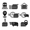 A set of vector illustrations, logos, icons for logistics, delivery. Royalty Free Stock Photo