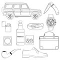 Set of vector illustrations - men`s way of life. Royalty Free Stock Photo