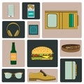 Set of vector illustrations - men`s way of life. Royalty Free Stock Photo