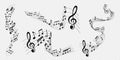 Set of vector illustrations of musical notes melody with clef Royalty Free Stock Photo