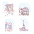 Set of vector illustrations of Paris landmarks.