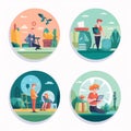 Set of vector illustrations of people working at the office. Freelance, remote work, freelance, online education