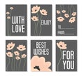 Set of Vector Illustrations. Perfect for birthday cards, posters, banners, stickers, labels with flowers on dark background. Set o