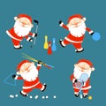 Set of Santa Claus playing sports games Royalty Free Stock Photo