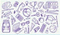Set of vector illustrations of school items and stationery in doodle style.