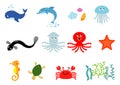 Set of vector illustrations of sea creatures Royalty Free Stock Photo