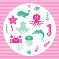 Set of vector illustrations of sea creatures Royalty Free Stock Photo