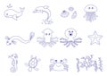 Set of vector illustrations of sea creatures Royalty Free Stock Photo
