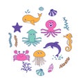 Set of vector illustrations of sea creatures Royalty Free Stock Photo