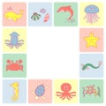 Set of vector illustrations of sea creatures Royalty Free Stock Photo