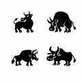 Set of vector illustrations of silhouettes of bulls, taurus eps 10