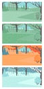 Set of vector illustrations of spring, summer, autumn and winter landscapes