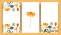 Set of vector illustrations, story templates, postcards, floral theme, spring and summer. Stylish trendy illustrations