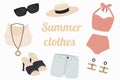 A set of vector illustrations of summer women's fashion clothing. A collection of fashionable clothes for leisure or