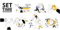 A set of vector illustrations on the topic of time management and working time estimation.