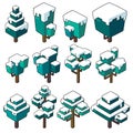 Set vector illustrations of Winter tree in minimal isometric design. Royalty Free Stock Photo