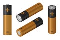 A set of vector images of AA batteries in isometric view and front view