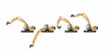 A set of vector images of a bucket excavator with different positions of the boom