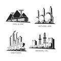 Set of vector industrial symbolic illustrations in flat style