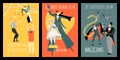 Set of vector invitation banners for acrobats, magicians and street theater performances