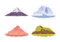 Set of vector isolated cartoon mountain icons. Mountains natural landscape, hill top, iceberg, snow ice peaks. Travel Royalty Free Stock Photo