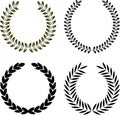 Set of 4 vector isolated floral, laurel and olive wreaths