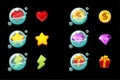 Set of vector isolated game icons in bubbles.