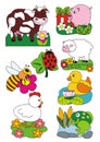 Animals set, vector illustration, farm and fields