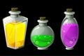 Set of vector isolated magic potions in glass bottles